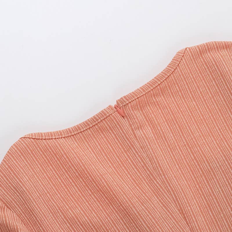 SLIM KNIT MACHINE EYE V-NECK LONG SLEEVE DRESS