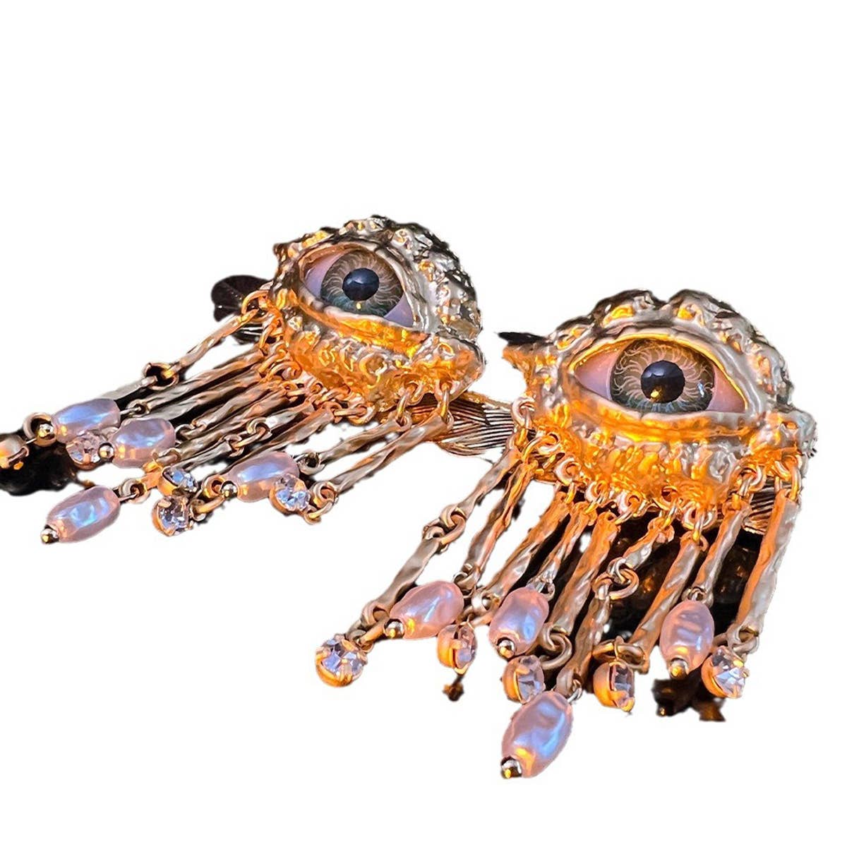 VINTAGE DEVIL'S EYE TASSEL STUD EARRINGS