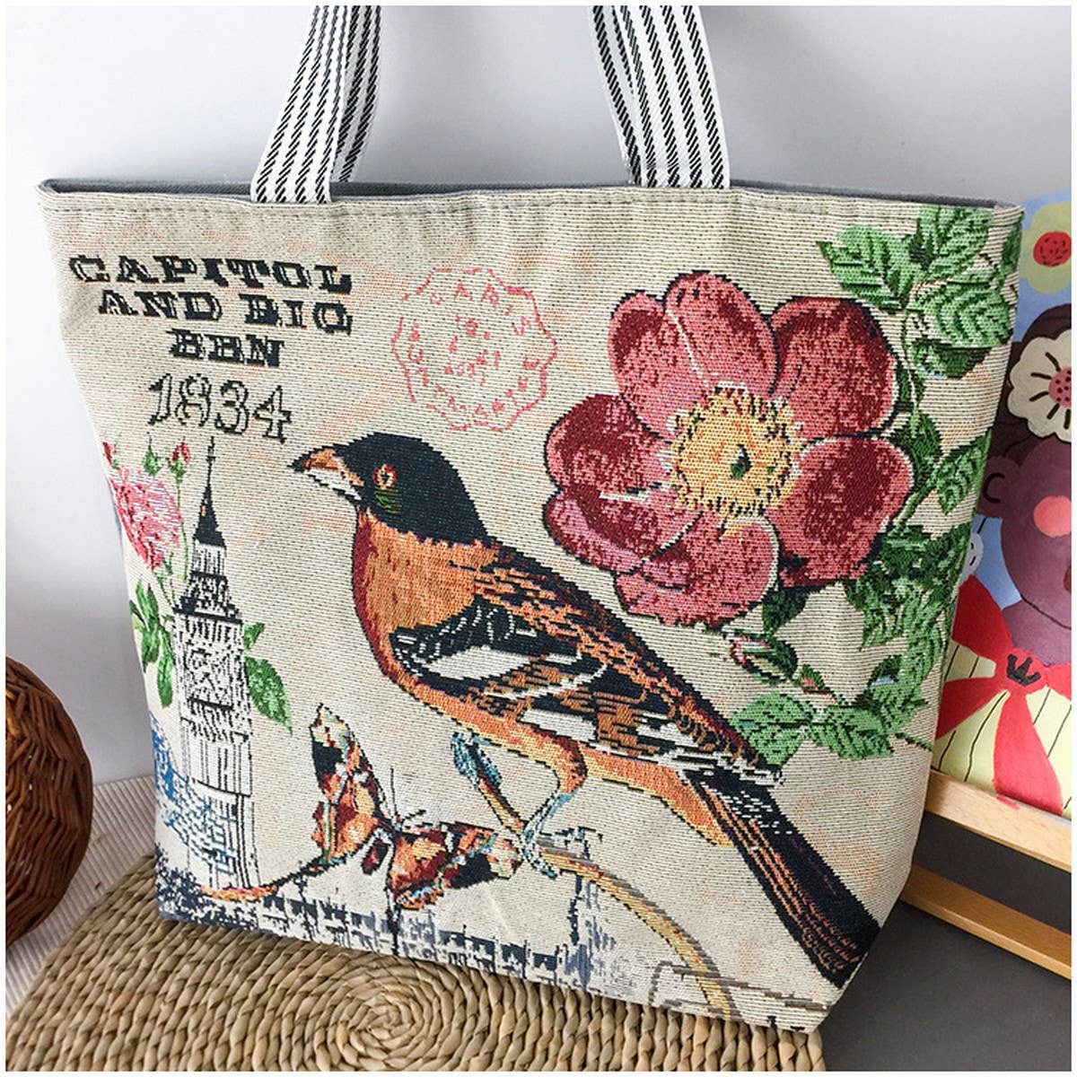 LARGE CAPACITY ETHNIC STYL CANVAS SHOULDER TOTE BAG_CWAB1670