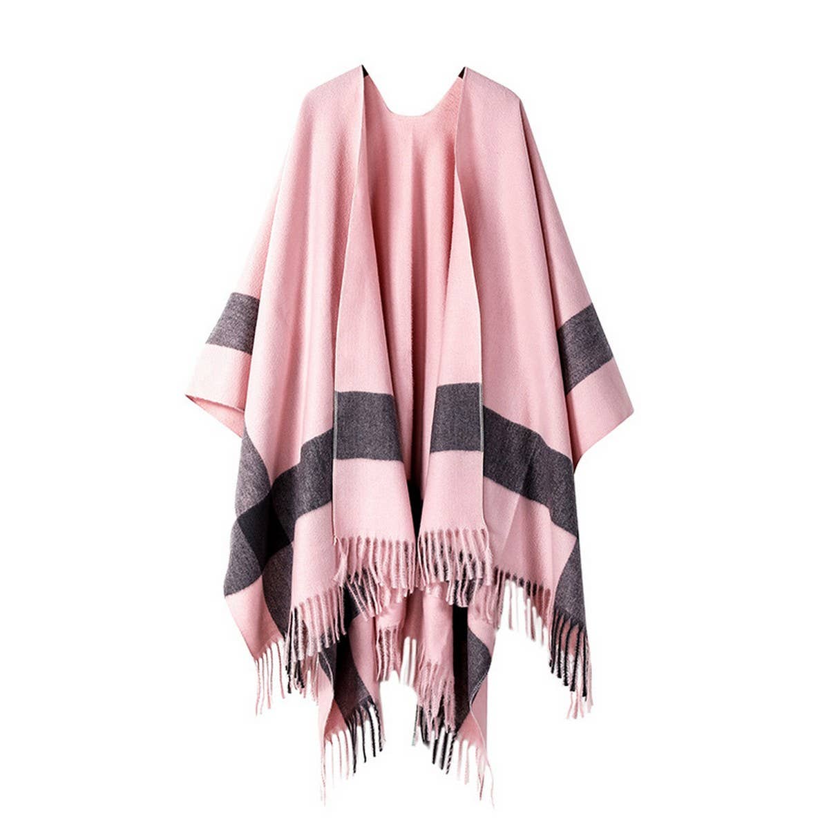 STRIPED FASHIONABLE SHAWL WITH FRINGE CAPE_CWASC2179