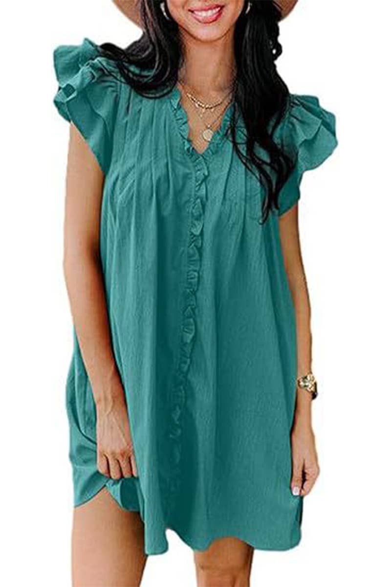CWDSD10610_SUMMER SOLID COLOR LOOSE SHORT-SLEEVED DRESS