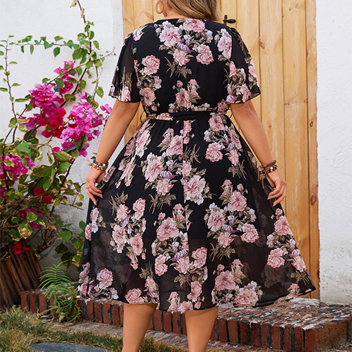 Summer V-Neck Floral Dress ? Flutter Sleeve Flared
