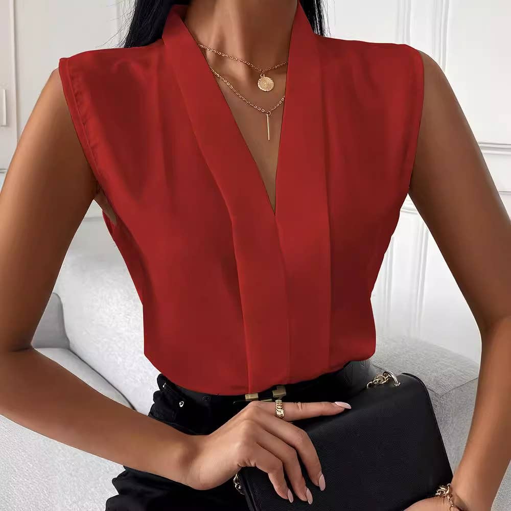 V-NECK CHIFFON SLEEVELESS SHIRT