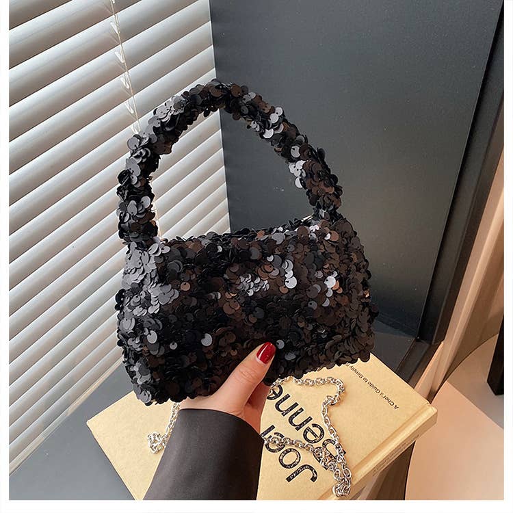 Sequined versatile pleated crossbody bag