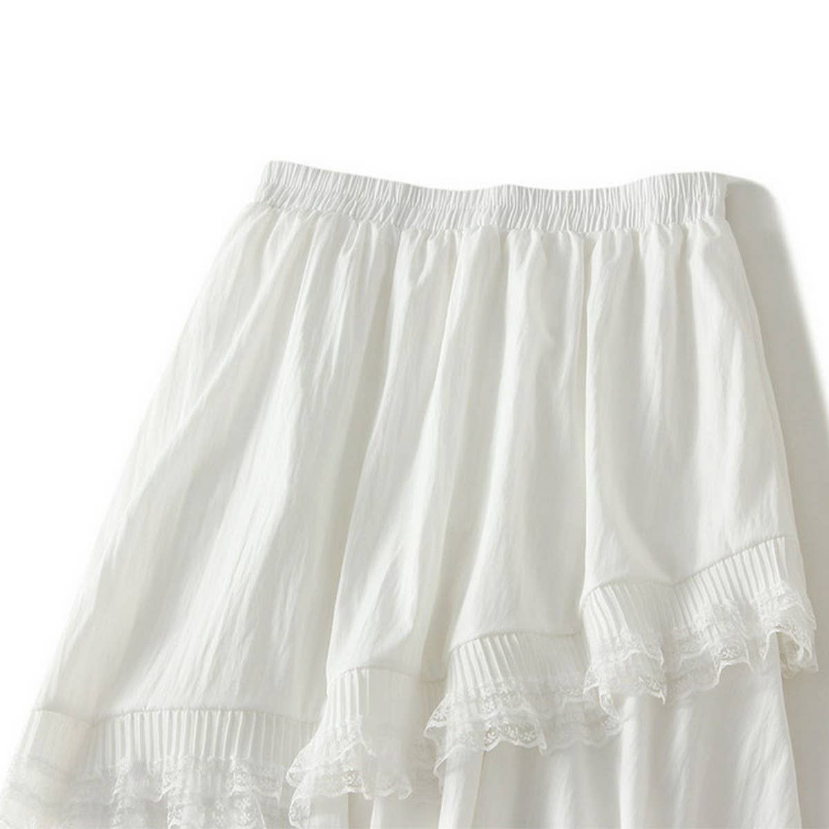 Lace Patchwork Ruffle Hem High-Waist Maxi Skirt