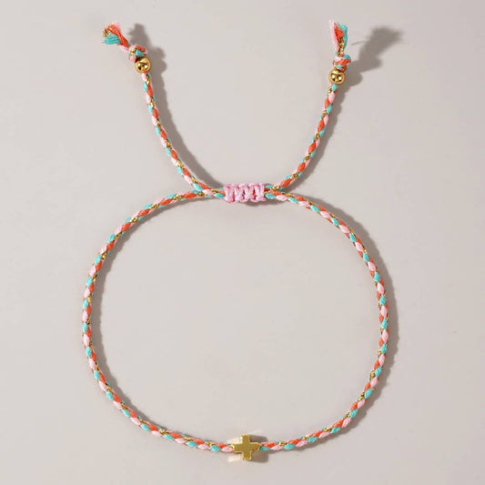 DIY HANDMADE FOUR-COLOR COTTON CROSS BRACELET