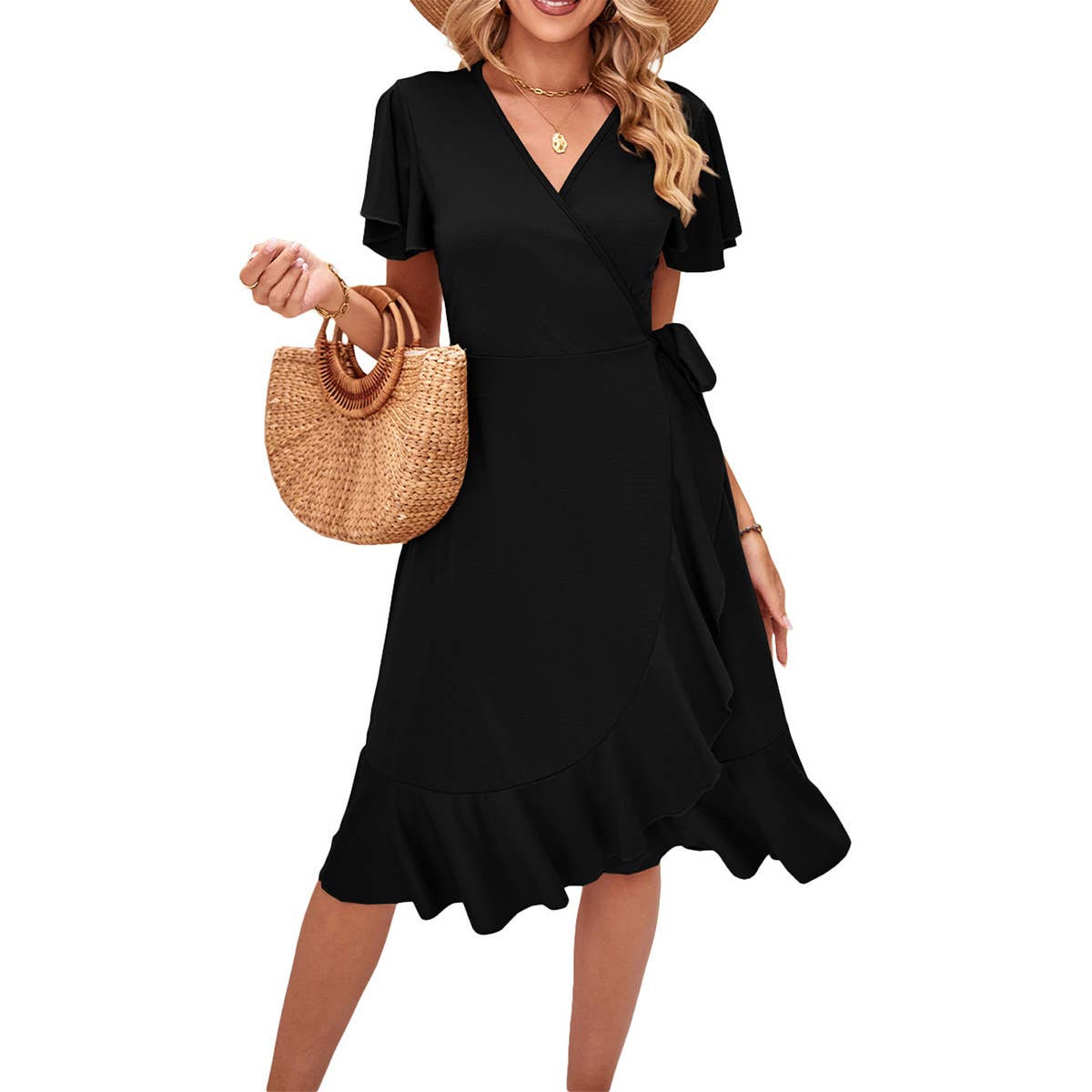 IRREGULAR DRESS WITH CROSSED V-NECK LACE-UP