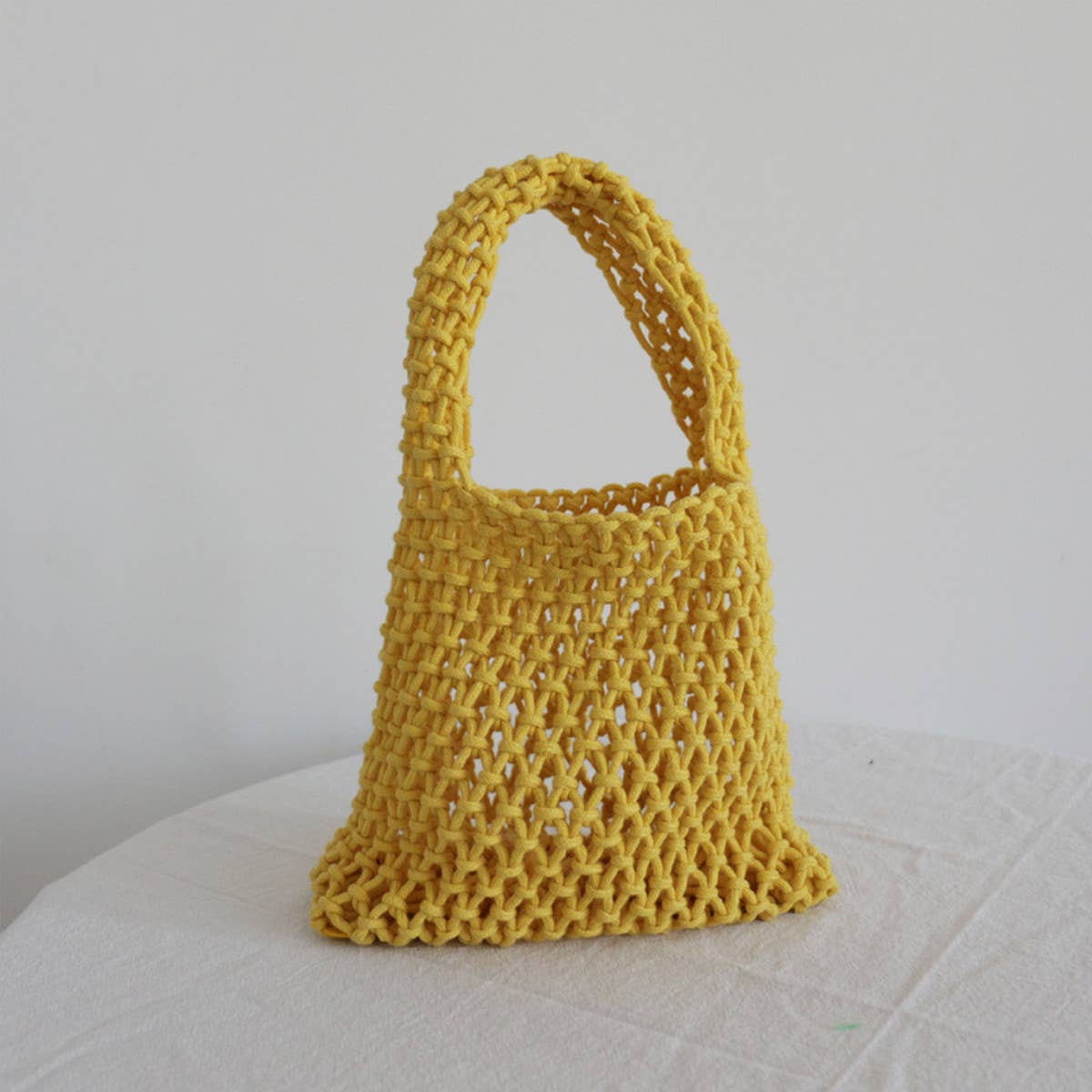 Small Cotton Rope Solid Beach Bags Totes With Mesh_CWAB1989