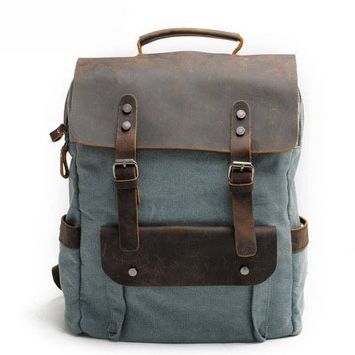 Unisex Cotton Canvas Leather School Backpack_CWAB5529