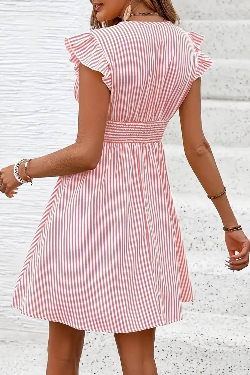 CWDSD8106_SUMMER STRIPED BUTTERFLY SLEEVE DRESS