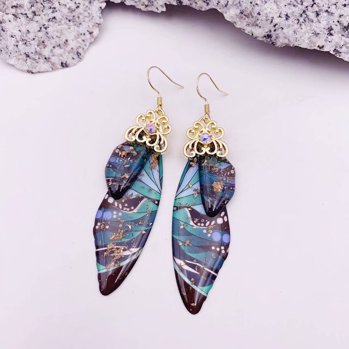Elegant long earrings with cicada wing wings