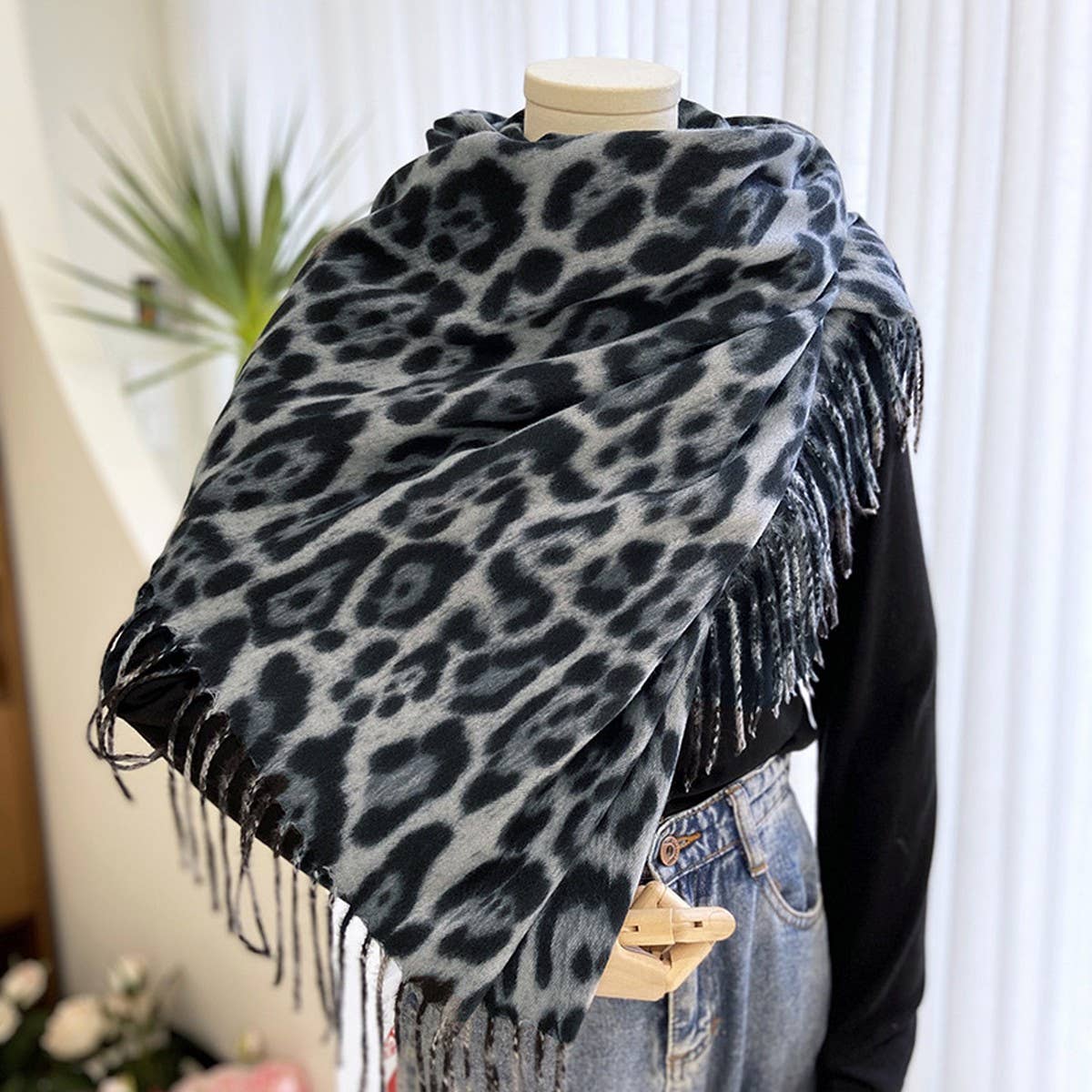 Leopard Print Scarf - Thick Tassel Winter Wrap