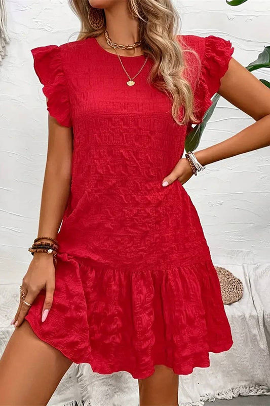 CWDSD7615_RUFFLED SLEEVELESS A-LINE LOOSE MINI DRESS