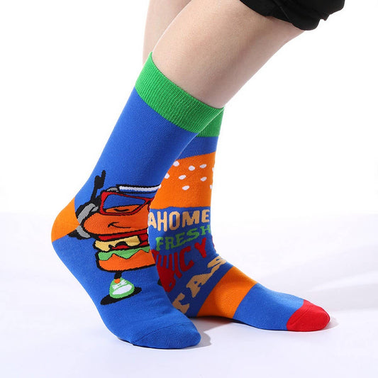 AB SIDE HAMBURGER BEER MID-TUBE TRENDY SOCKS_CWMS1009