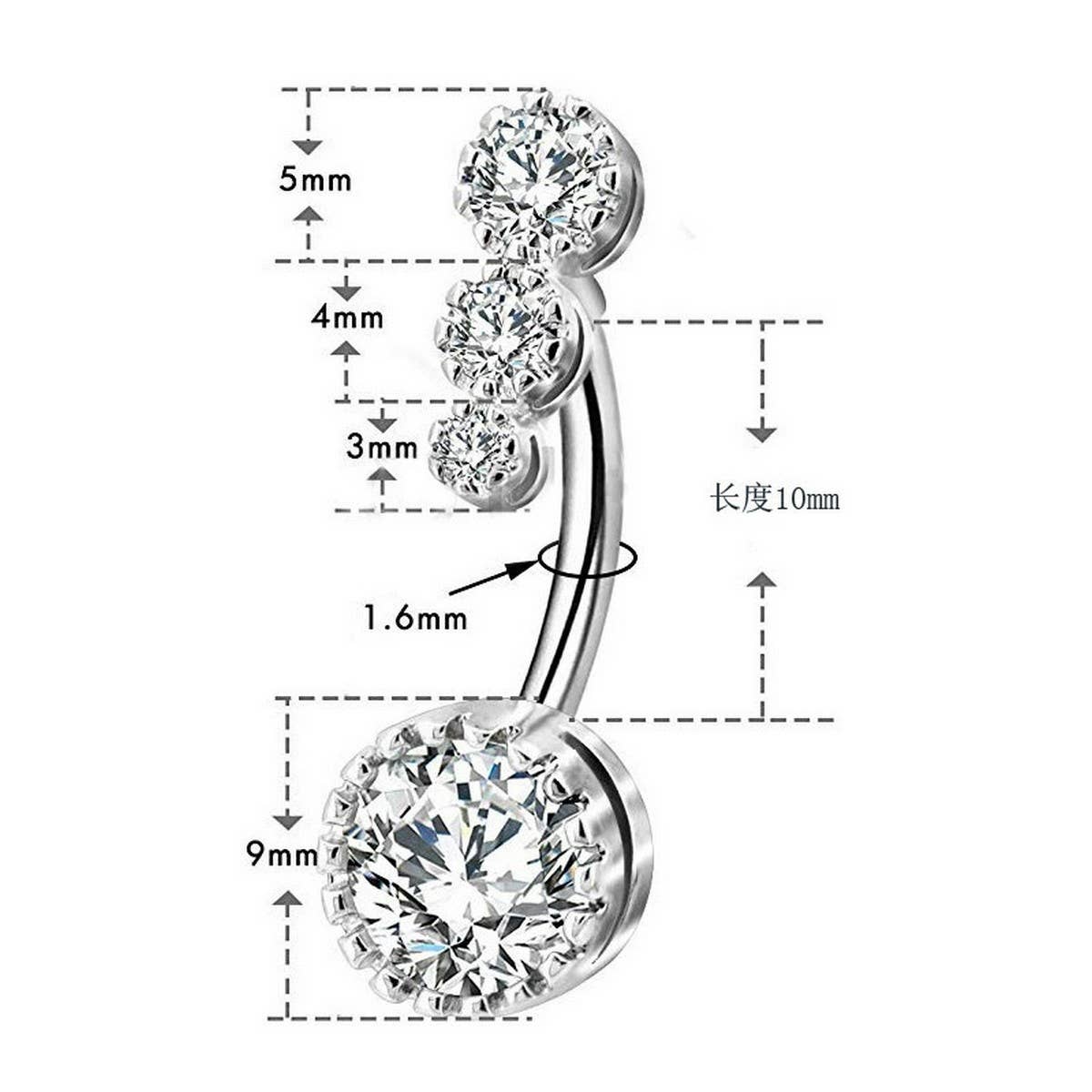 3 Gem CZ Belly Ring ??Surgical Steel Piercing_CWMM9174