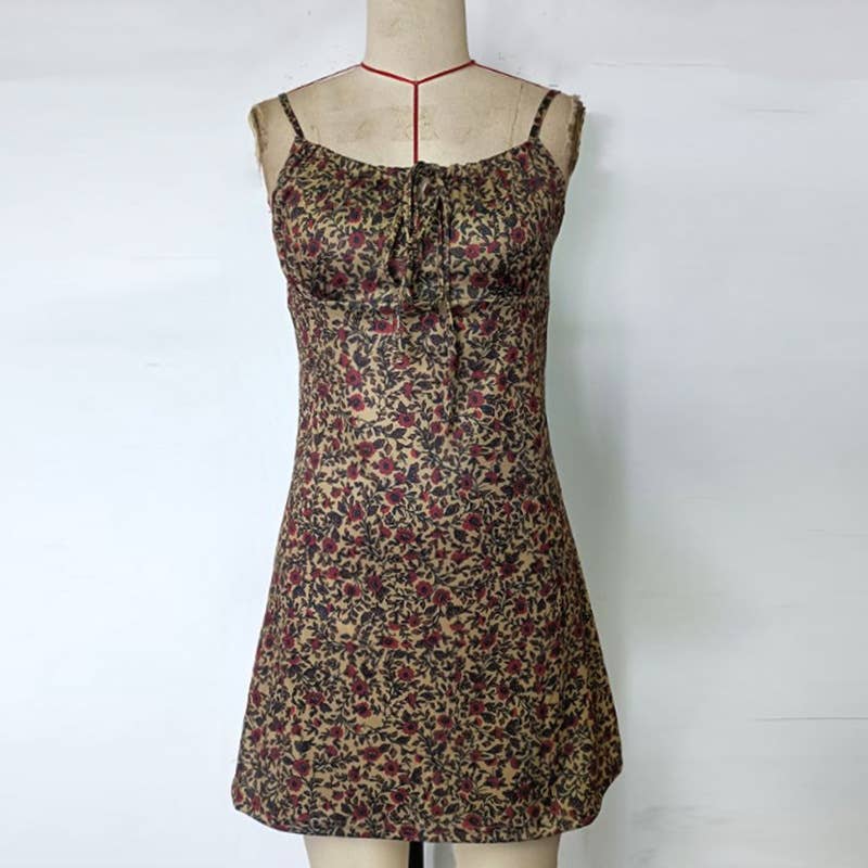 LACE-UP PRINT SLIM-FIT HALTER DRESS