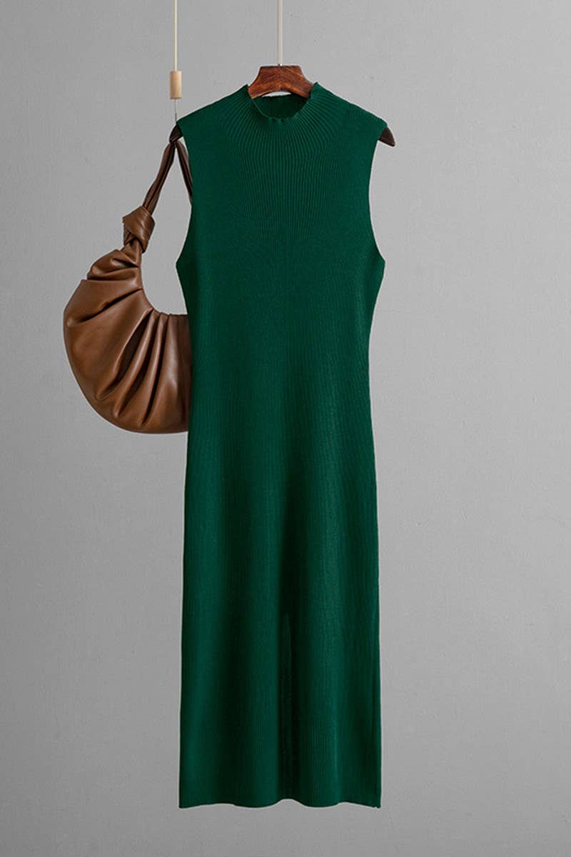 CWDMD01156_SOLID SLEEVELESS KNIT BODYCON TANK DRESS