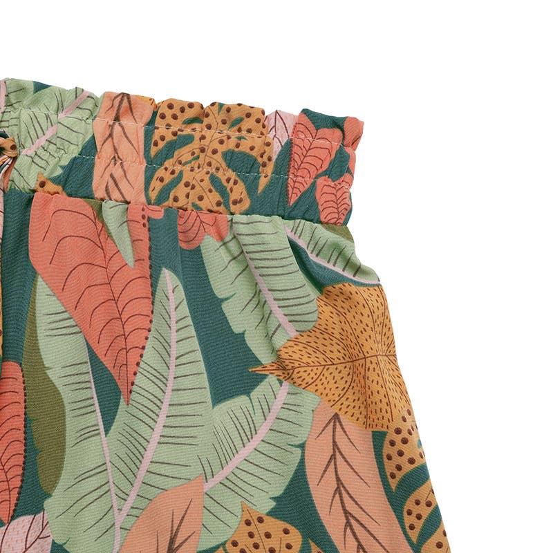 Tropical plant vacation printed elastic shorts