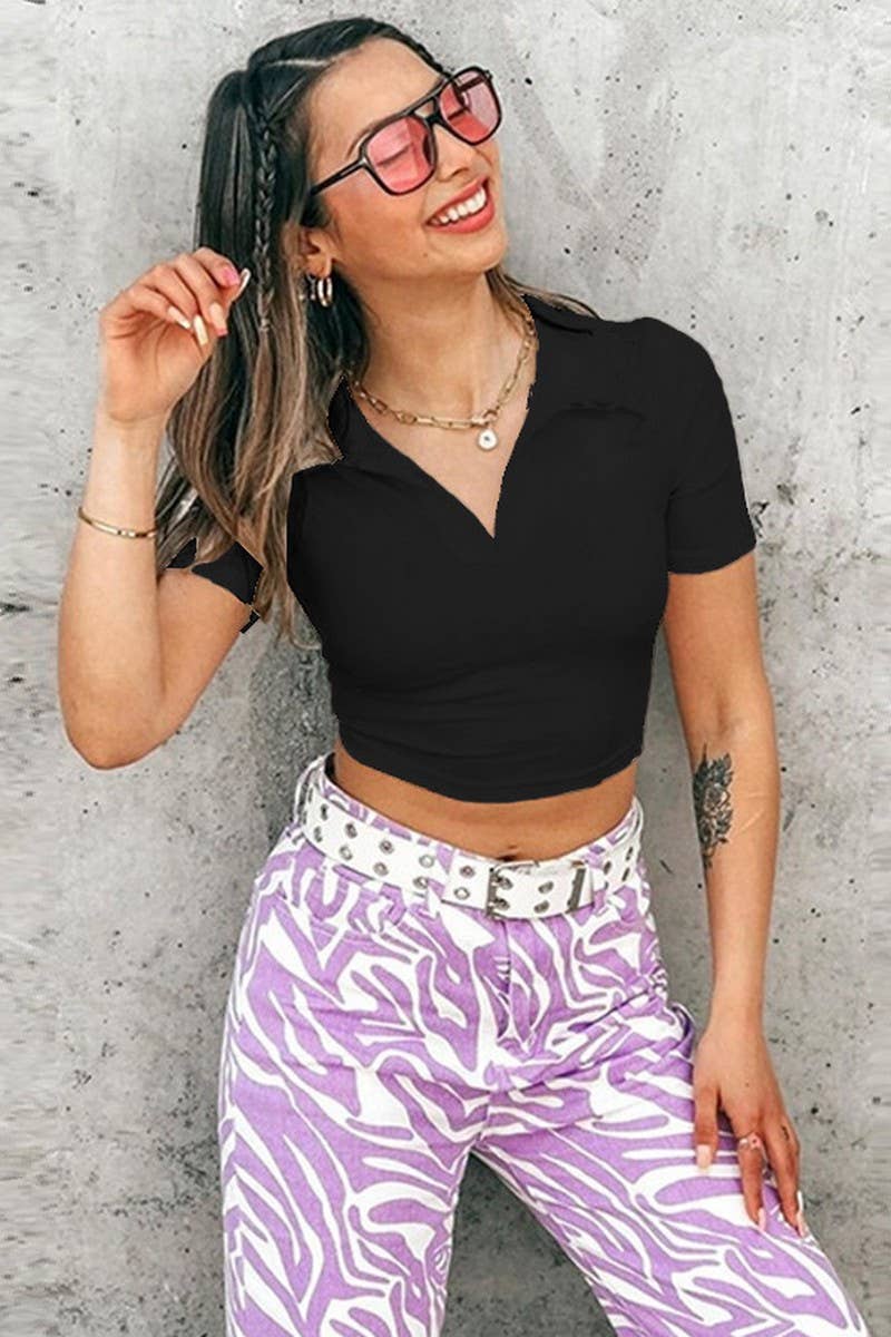 THREADED POLO NECK SHORT SLEEVED FIT BASE SHIRT_CWTSTS0334