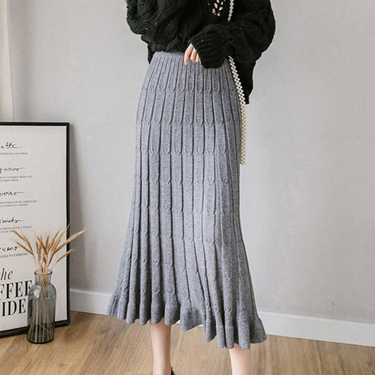 LONG STRIPED ALL-IN-ONE SLIM KNIT A-LINE SKIRT