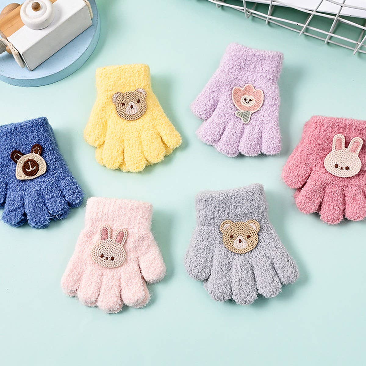 CWAG0278_FLOWER BEAR RABBIT CHILDREN'S FIVE-FINGER GLOVES