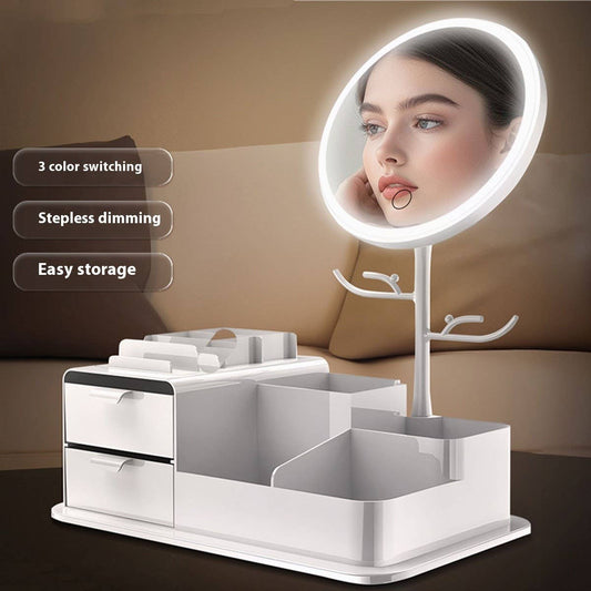 DESKTOP STORAGE BOX LED MAKEUP MIRROR