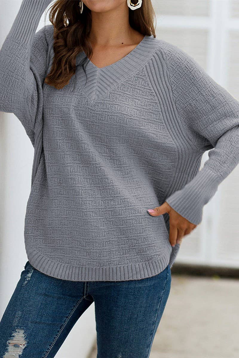 Irregular loose V-neck pullover sweater