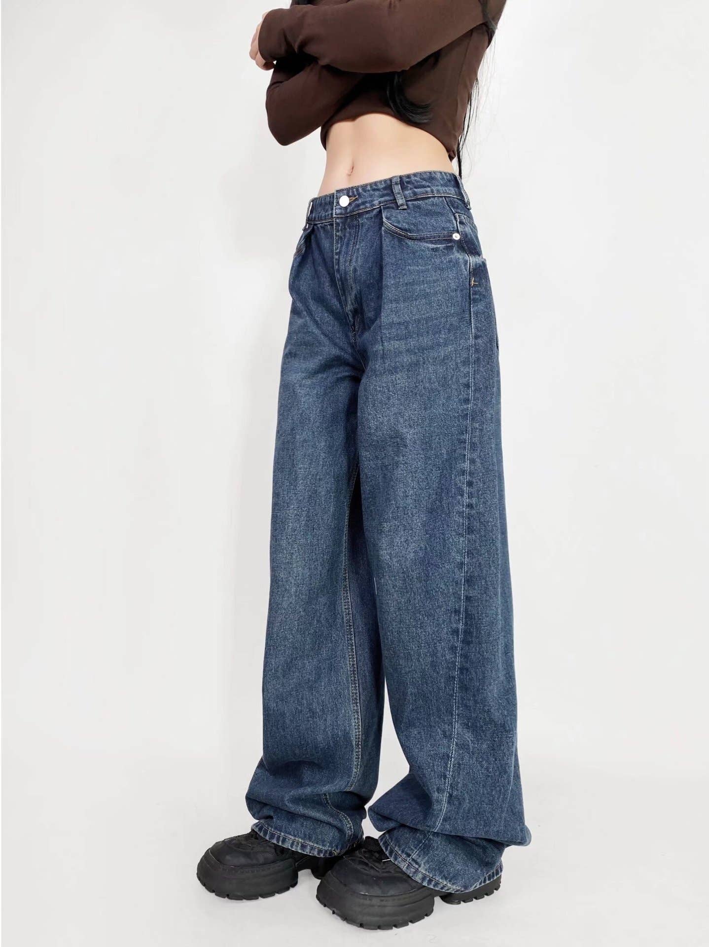 Tide wash polish white pleated micro-cone jeans