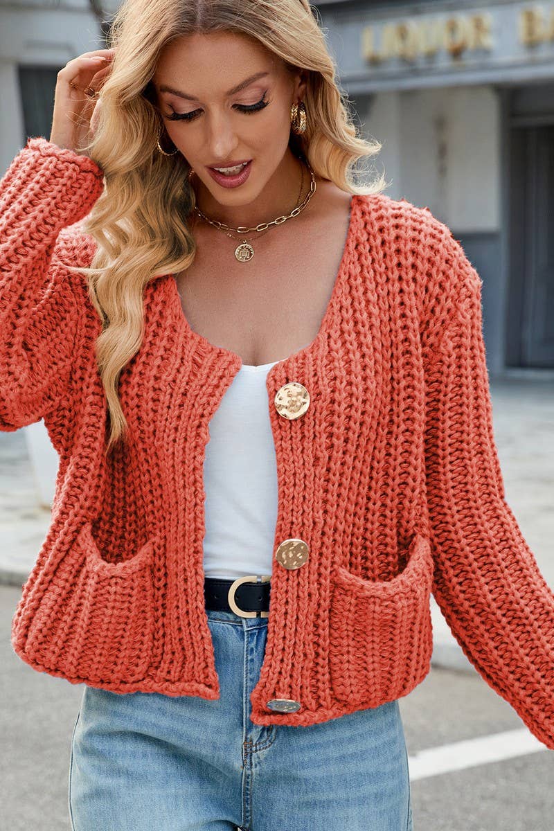 CWOCAL00845_SOLID COLOR LOOSE KNITTED CARDIGAN SWEATER