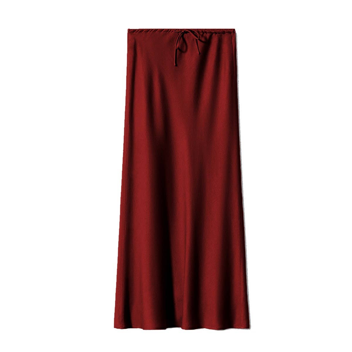 SATIN LONG SKIRT HIGH WAIST DRAWSTRING SKIRT_CWAB4792