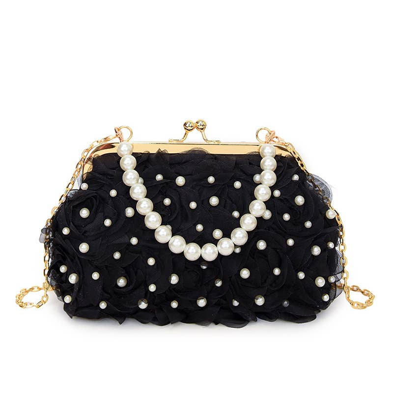 Small chanel-style pearl chain flower shell bag