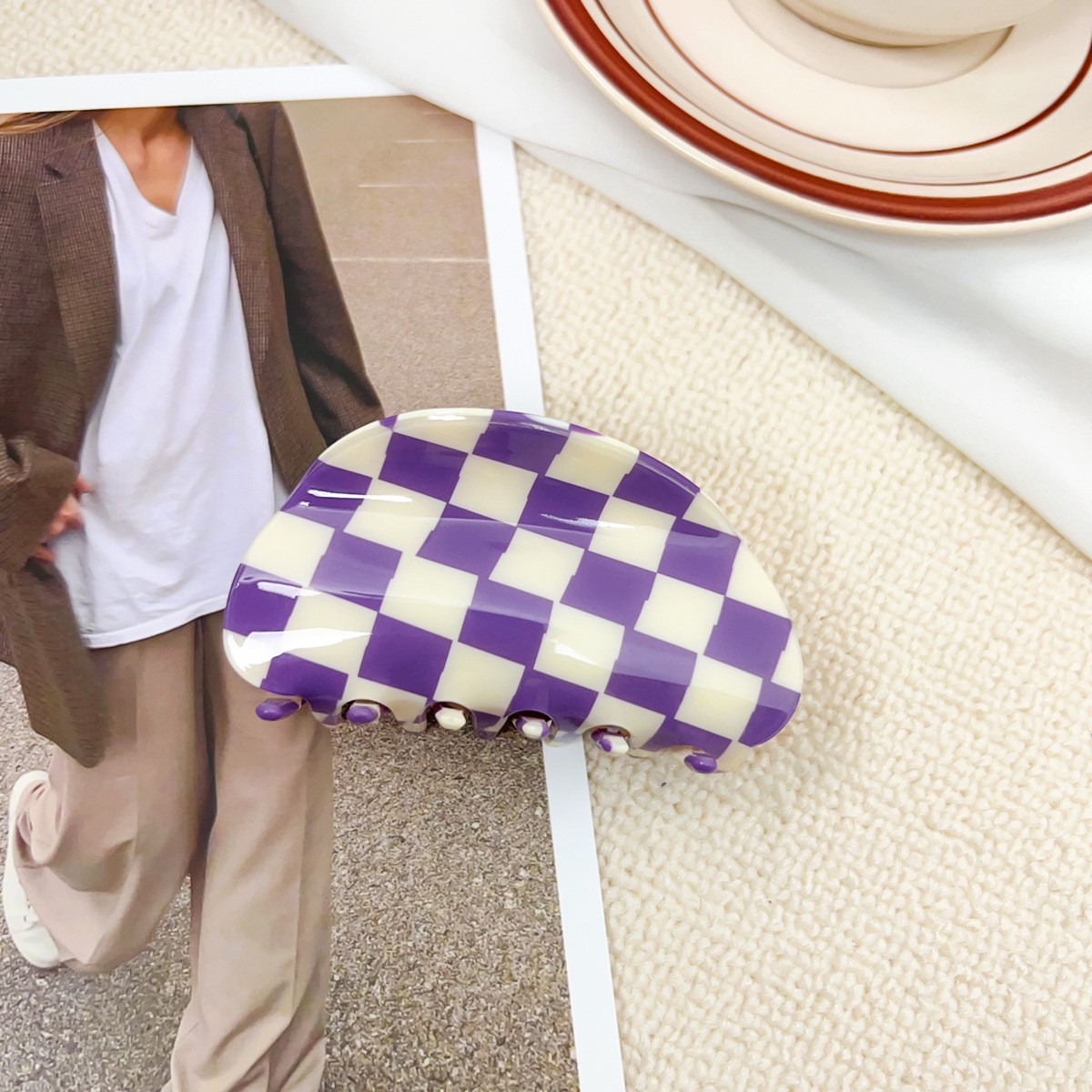 Checkerboard Hair Claw ??Candy Color Acetate Look_CWAHA0395