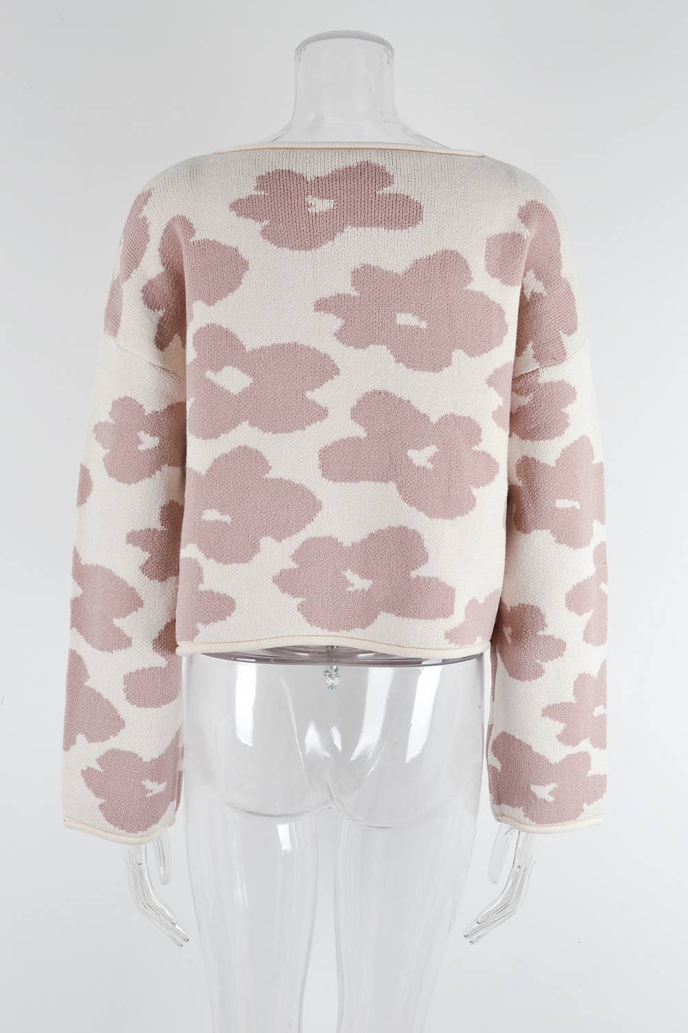 LONG SLEEVE SHORT FLORAL SWEATER PULLOVER