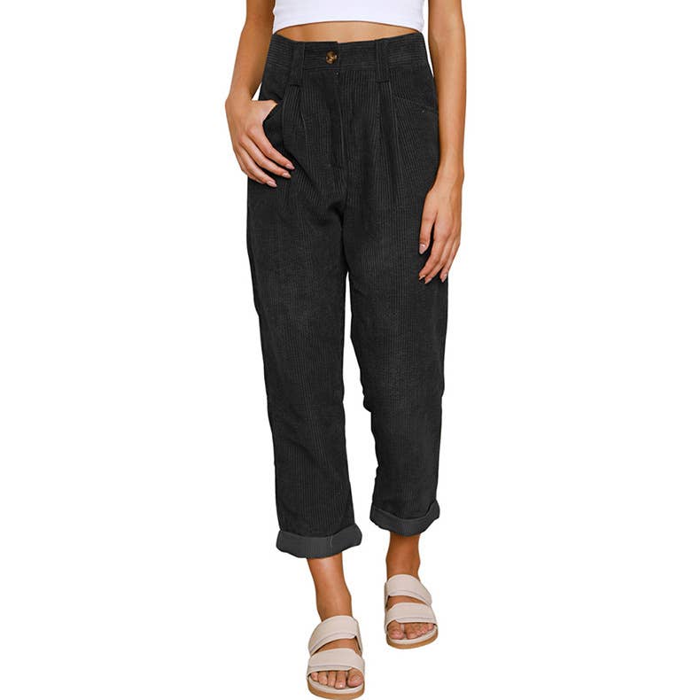 HIGH-WAISTED CORDUROY STRAIGHT LEG NINERS