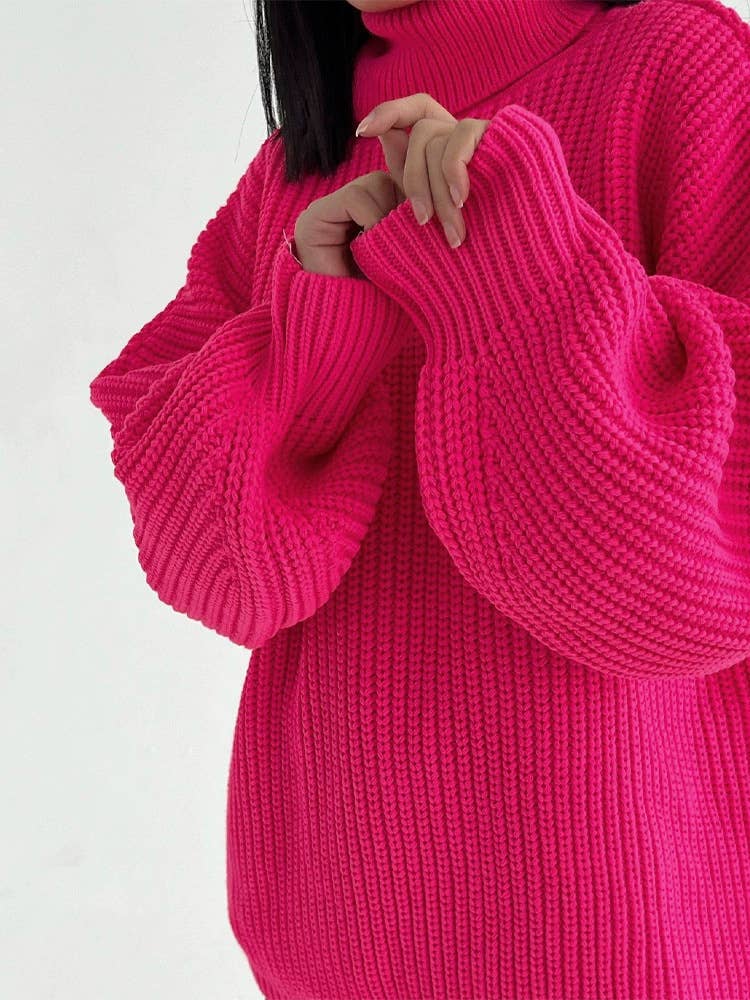 SOLID COLOR SWEATER WITH LOOSE TURTLENECK