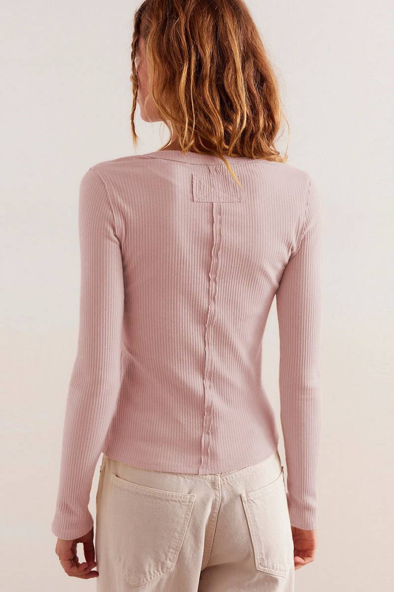 CWOCAL2265_SOLID COLOR ROUND NECK BUTTON RIBBED CARDIGAN
