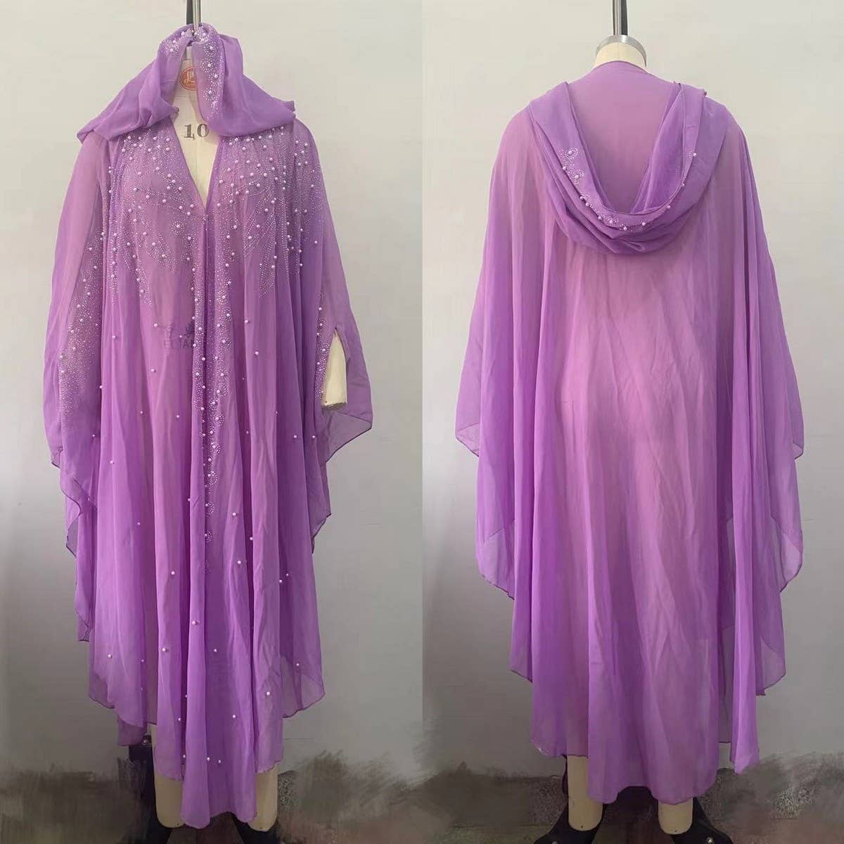 African Beaded Long Robe Muslim Cape Hooded Dress_CWMM6138