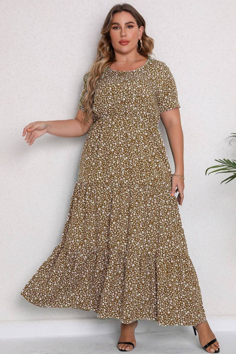 CWDMD3209_PLUS SIZE PRINTED ROUND NECK MAXI DRESS