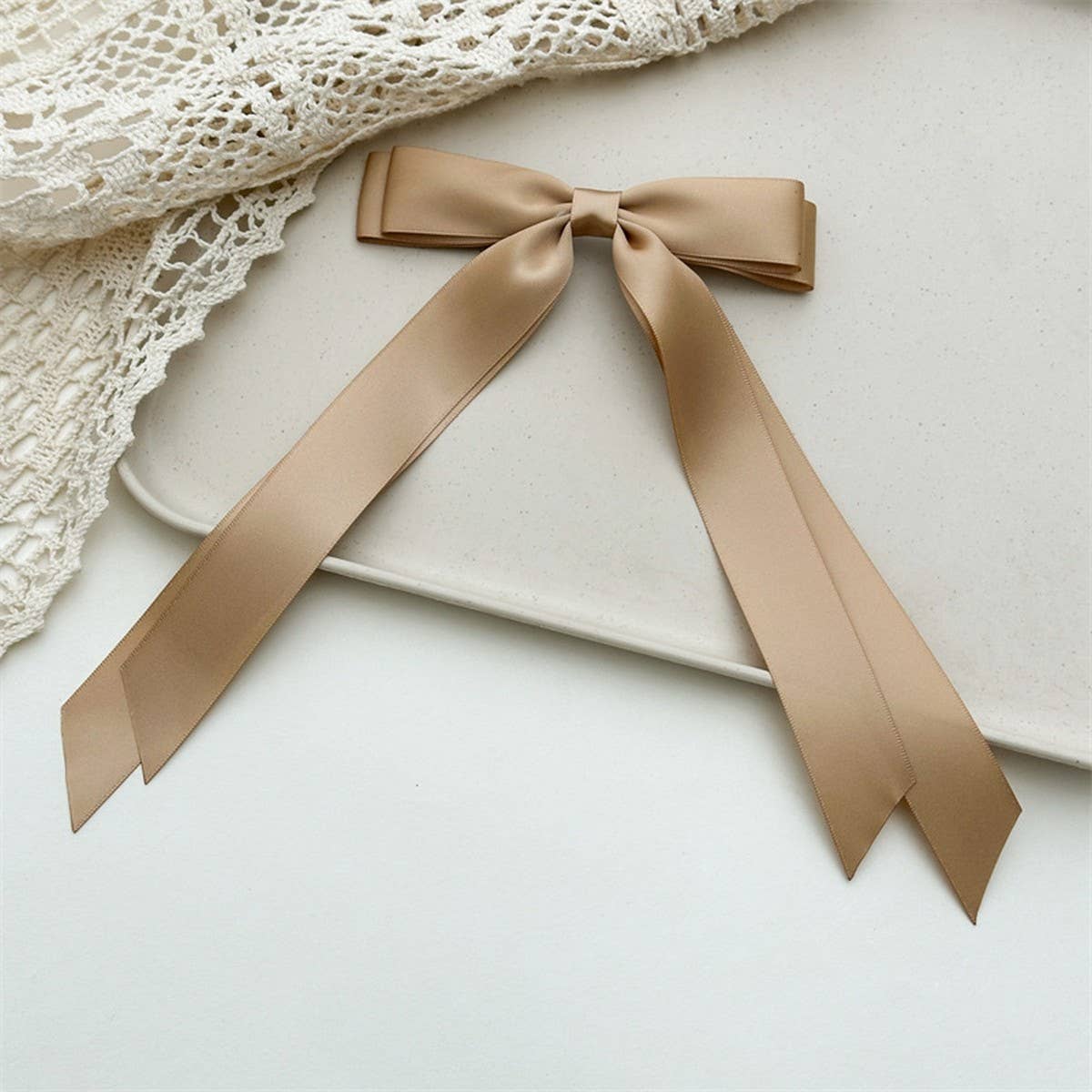 DOUBLE-LAYER BOW RIBBON TASSEL HAIR ACCESSORIES