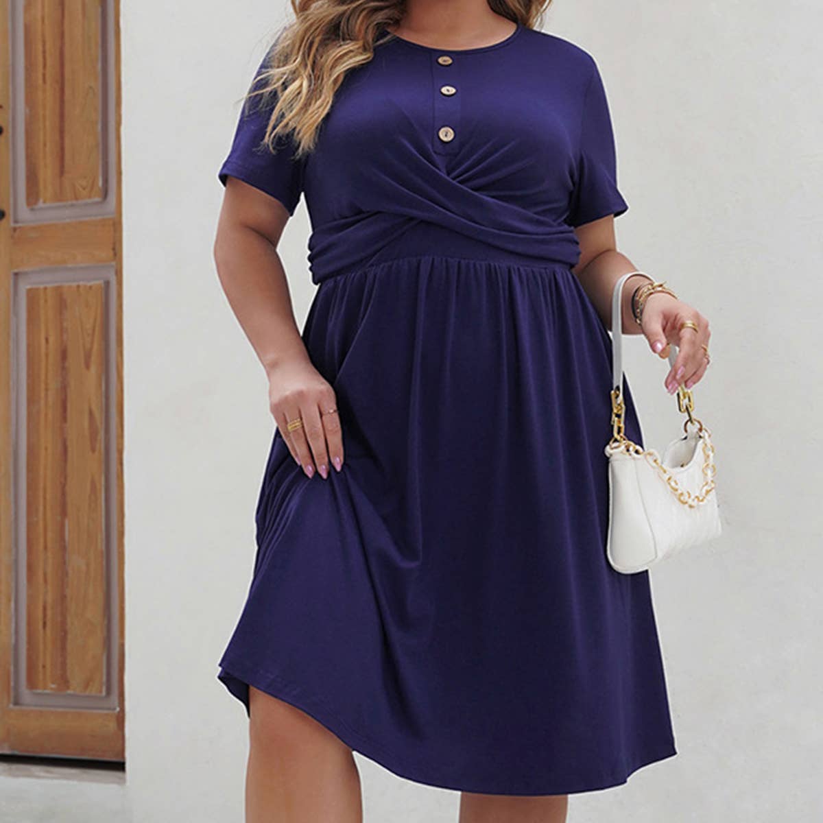 WOMEN'S PLUS SIZE CASUAL ROUND NECK SLIMMING DRESS_CWDSD3145