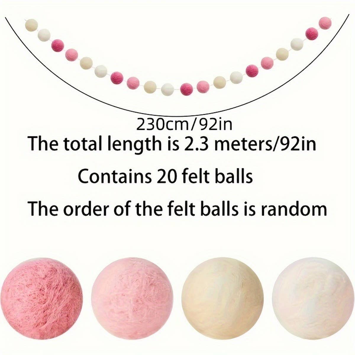 CWMM10238_2M PINK FELT BALL GARLAND 24 POM POM PARTY DECOR