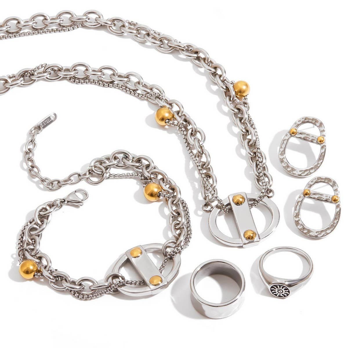 Stylish 18K Gold Mixed Metal Chunky Cross Bracelet_CWAJE4776