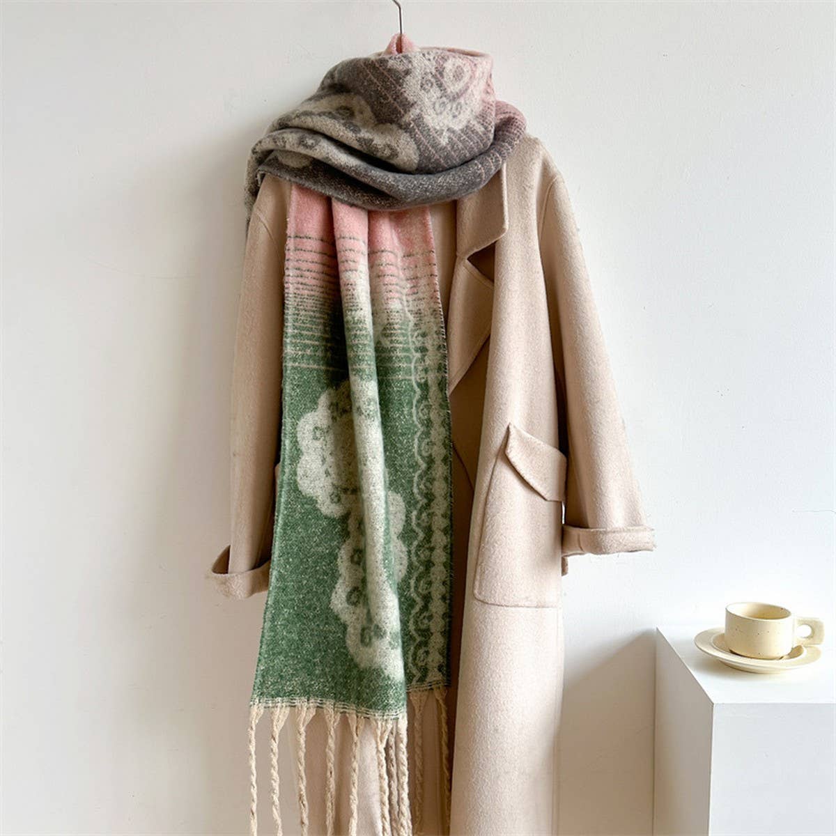 Vintage Paisley Scarf - Thick Tassel Winter Wrap