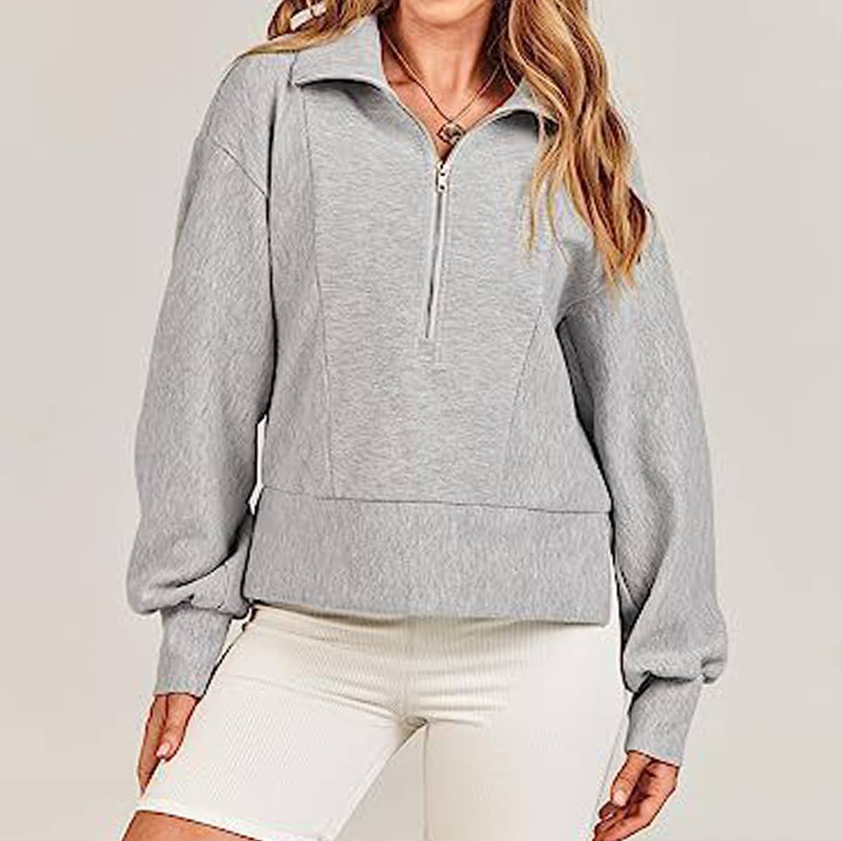 SOLID LONG-SLEEVED HOODIE WITH HALF ZIP COLLAR