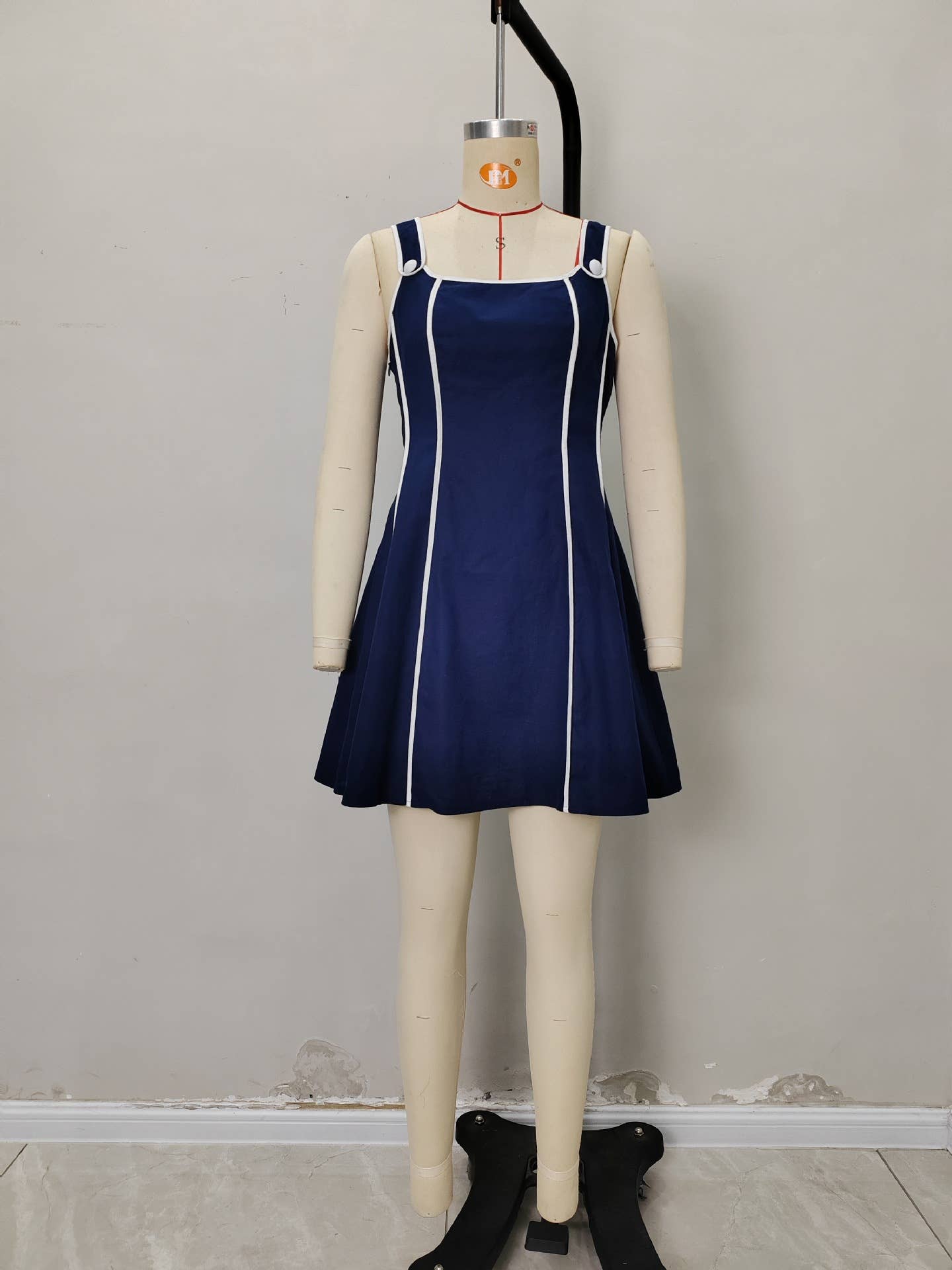 Simple blue and white lines short halter dress