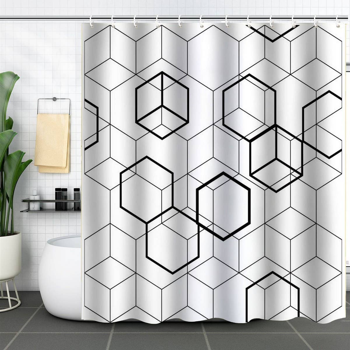 SIMPLE GEOMETRIC WATERPROOF SHOWER CURTAIN_CWMM1796