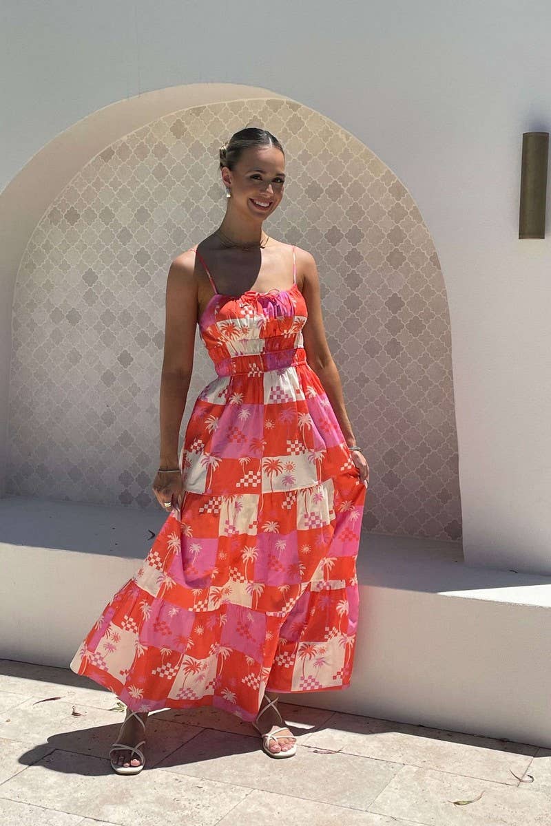 CWDMD5169_FLORAL PRINT ELEGANT SPAGHETTI STRAP MAXI DRESS