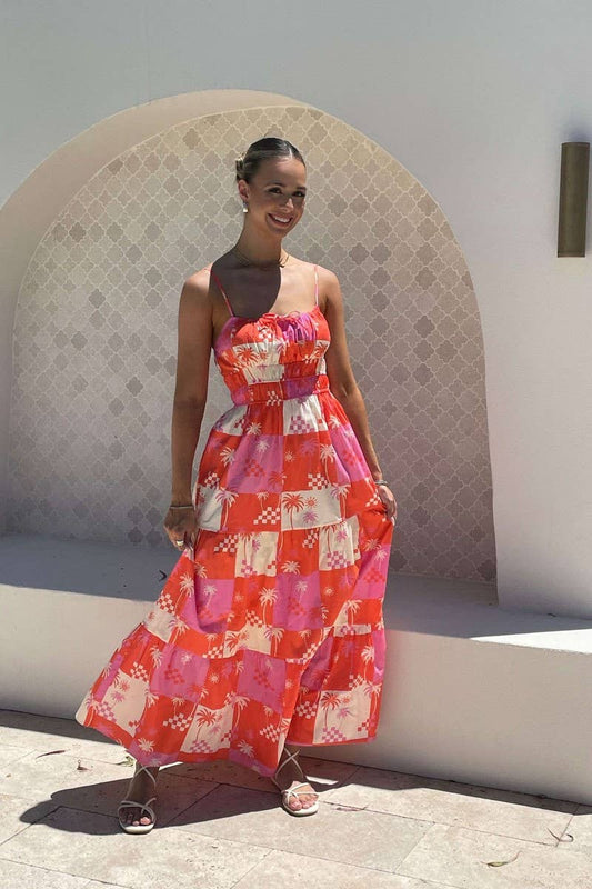 CWDMD5169_FLORAL PRINT ELEGANT SPAGHETTI STRAP MAXI DRESS