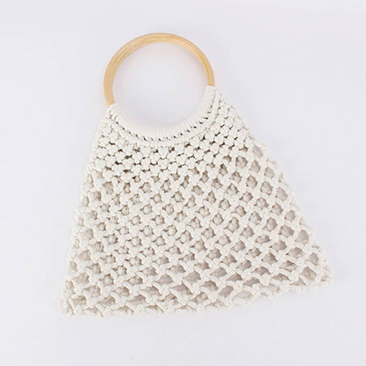 HOLLOW ONE-SHOULDER COTTON BEACH WOVEN BAG_CWAB4688