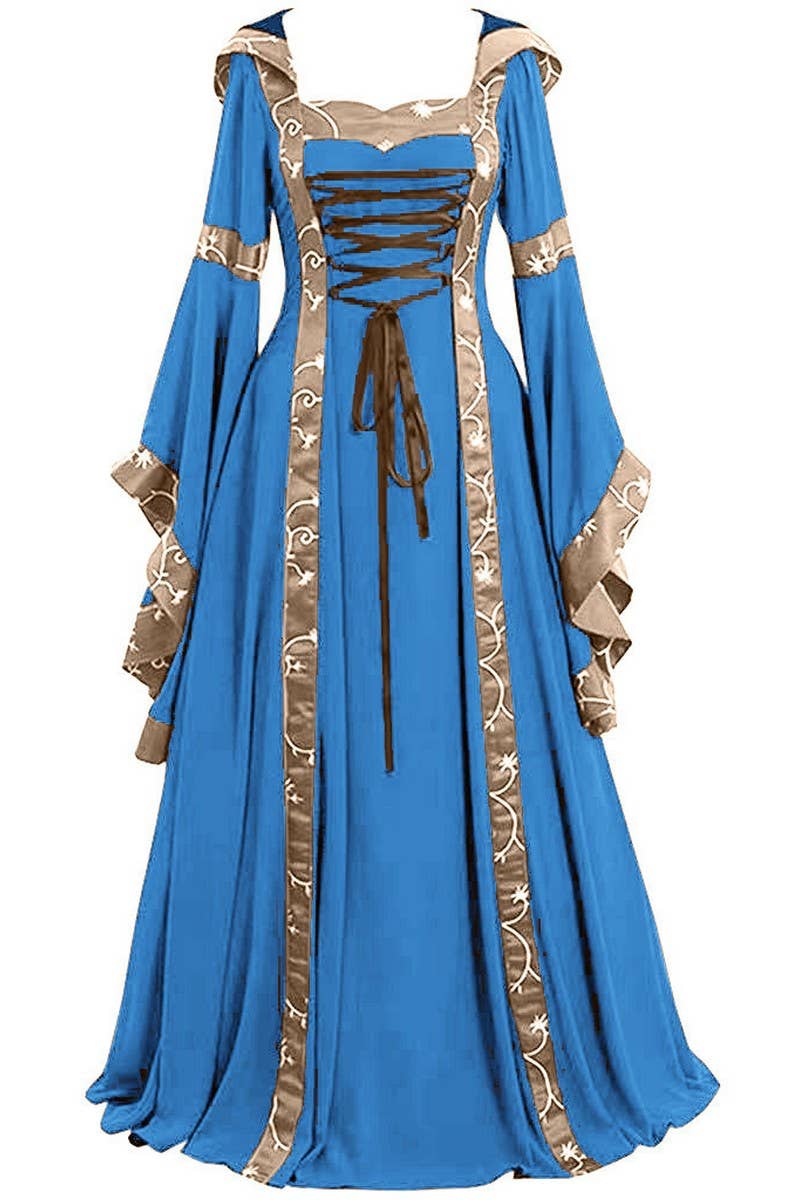 CWDMD01237_VINTAGE HOODED SQUARE NECK RUFFLE FLARE DRESS